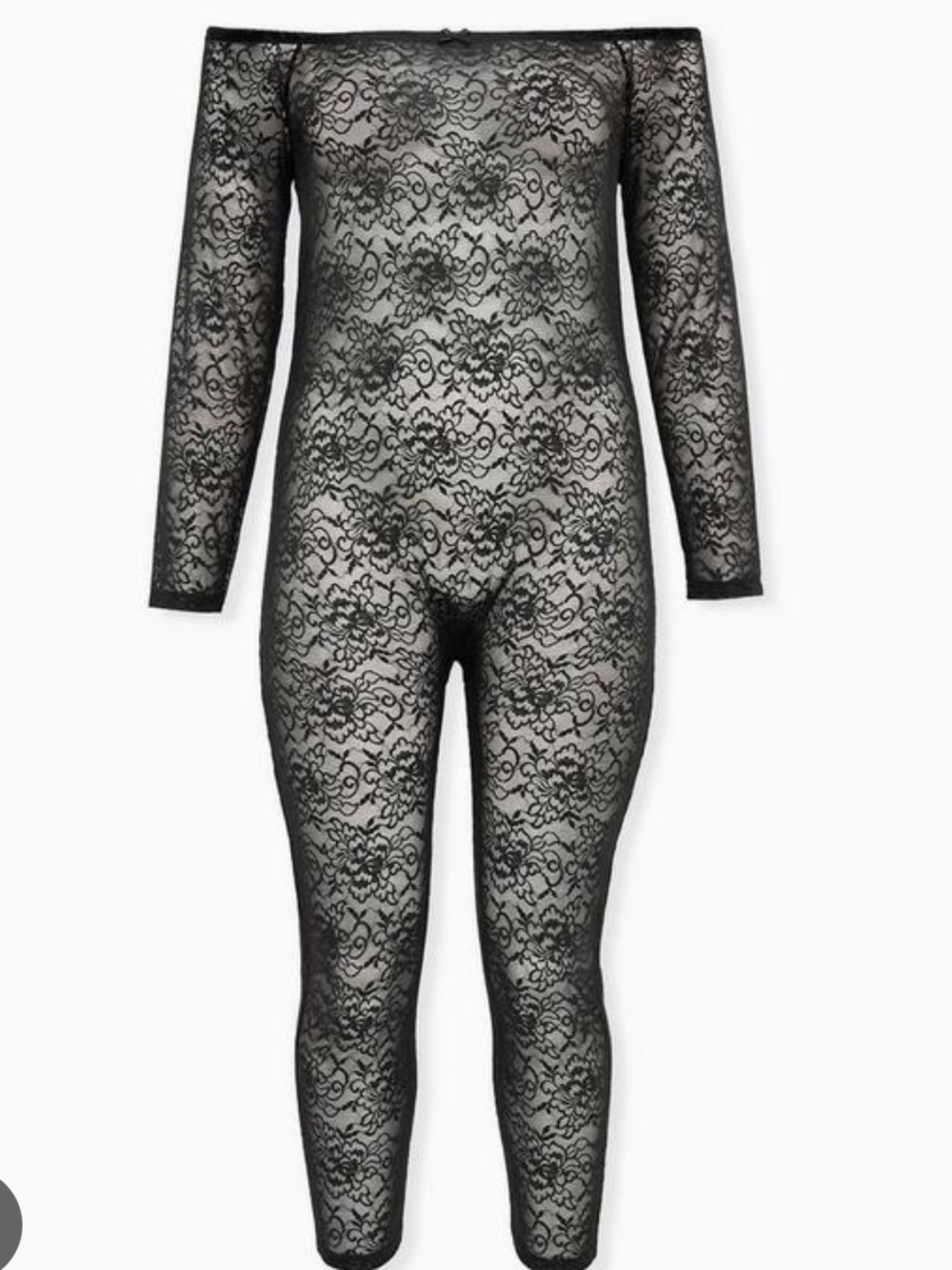 Torrid size 6 Betsey Johnson Black Lace Off-Shoulder Sheer Jumpsuit
